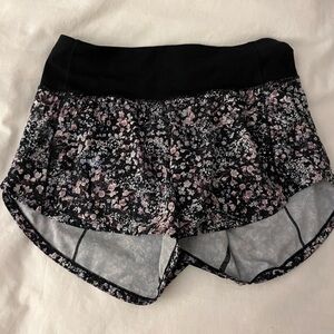 Lululemon Black and Floral Print Speed Up Shorts